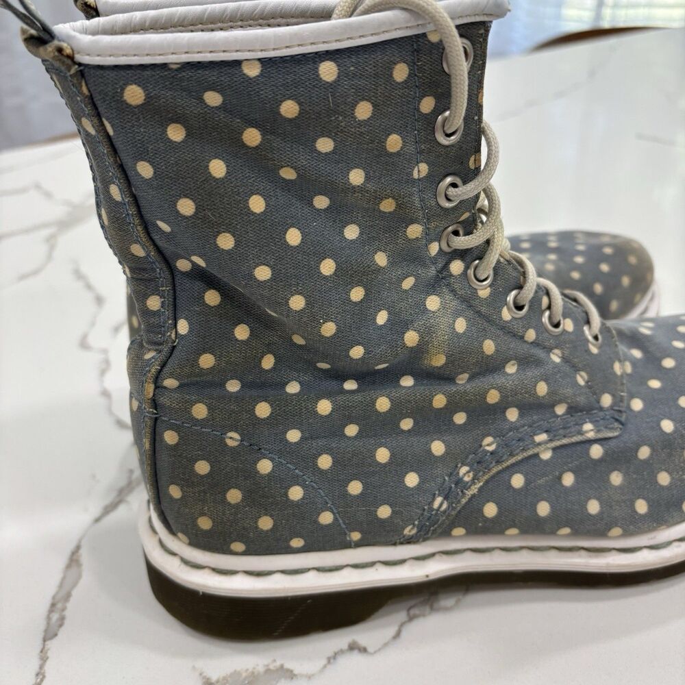 Doc Martens Womens Size 9 Boots Blue White Polka Dot Denim Lace Up - Picture 4 of 8